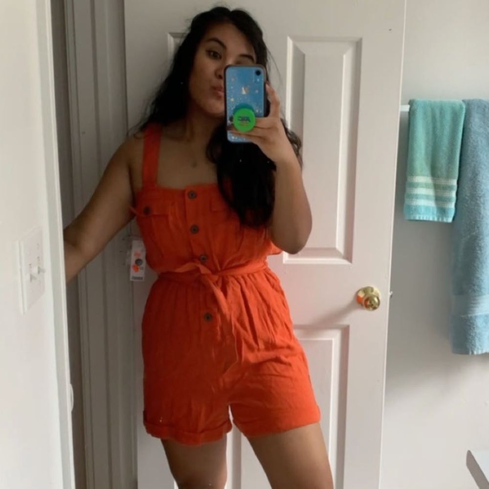 Orange romper with pockets